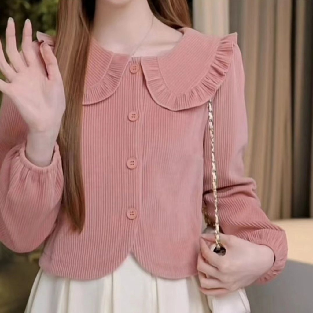 เสื้อเชิ้ตแขนยาว คอตุ๊กตา ทรงหลวม เข้ากับทุกการแต่งกาย แฟชั่นฤดูใบไม้ร่วง และฤดูหนาว สไตล์เกาหลี สําหรับผู้หญิง 2023