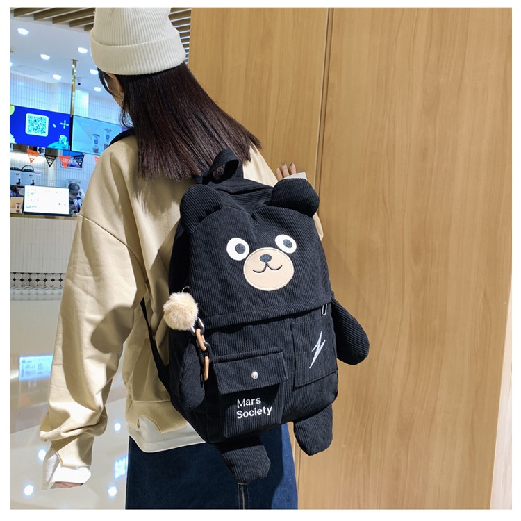 กระเป๋าเป้สะพายหลัง ผ้าลูกฟูก ขนาดใหญ่ จุของได้เยอะ สไตล์เกาหลี และญี่ปุ่น สําหรับนักเรียน