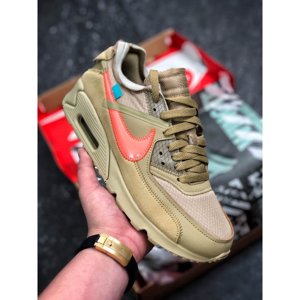 Air Max 90 X OFF WHITE Desert Yellow Retro Cushion VersáTil Casual Jogging Zapatosarticle