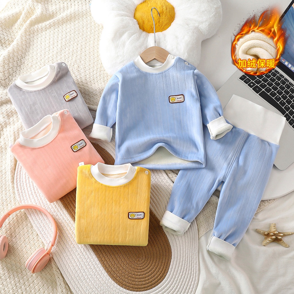 [ZY] พร้อมส่ง ชุดเสื้อสูทแขนยาว กางเกงขายาว ผ้าฟลีซ แบบหนา ให้ความอบอุ่น เหมาะกับฤดูใบไม้ร่วง และฤดูหนาว สําหรับเด็ก 60-120 ซม.