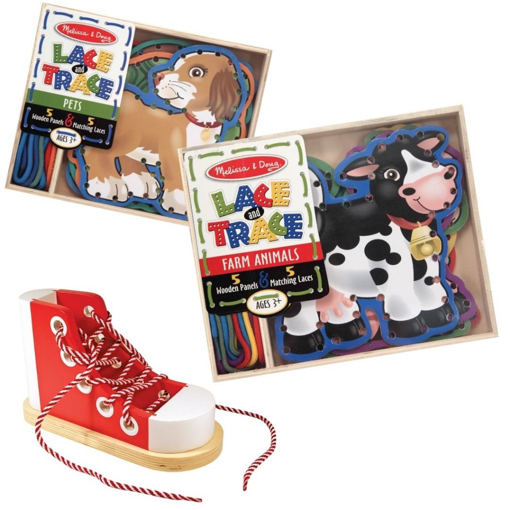 🔥ของแท้ USA🔥[5แผ่น+เชือก5สี] ชุดฝึกร้อยเด็กเล็ก รุ่นสัตว์เลี้ยง รองเท้า Melissa & Doug Lace & Trace 