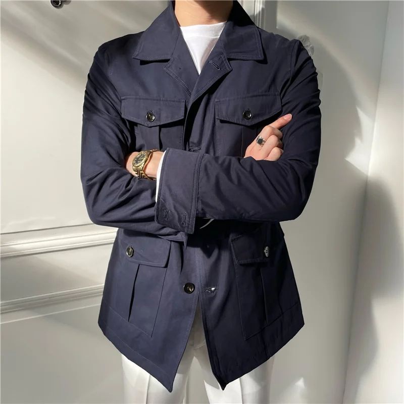 เสื้อผ้า Street Wear Men Jacket Retro Casual Mid-Length Overallsฤดูใบไม้ร่วงฤดูหนาวHunterเสื้อผ้าRuffianหล่อAll-Match Top Jacket