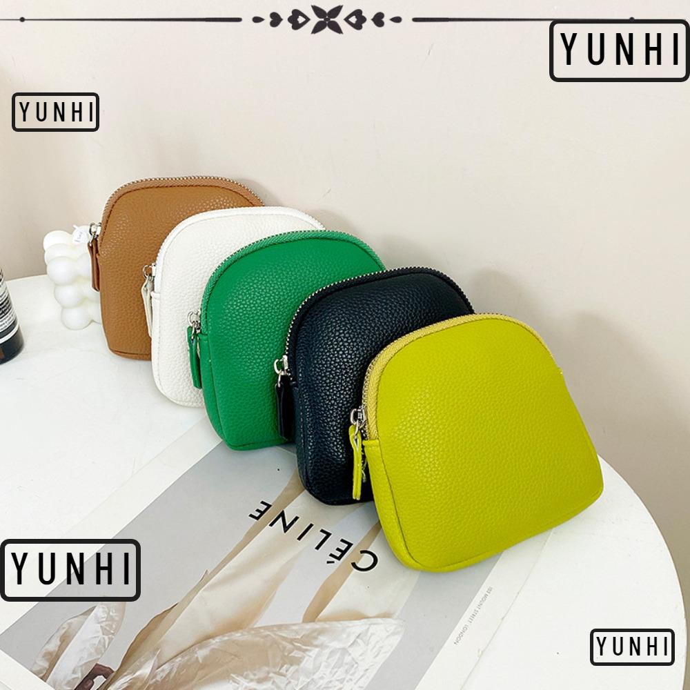 Yunhi กระเป๋าใส่เหรียญ ขนาดเล็ก สีพื้น พร้อมซิป กระเป๋าใส่เหรียญ รูปเปลือกหอย เรียบง่าย หนัง PU กระเป๋าใส่บัตร กระเป๋าสตางค์ผู้หญิง