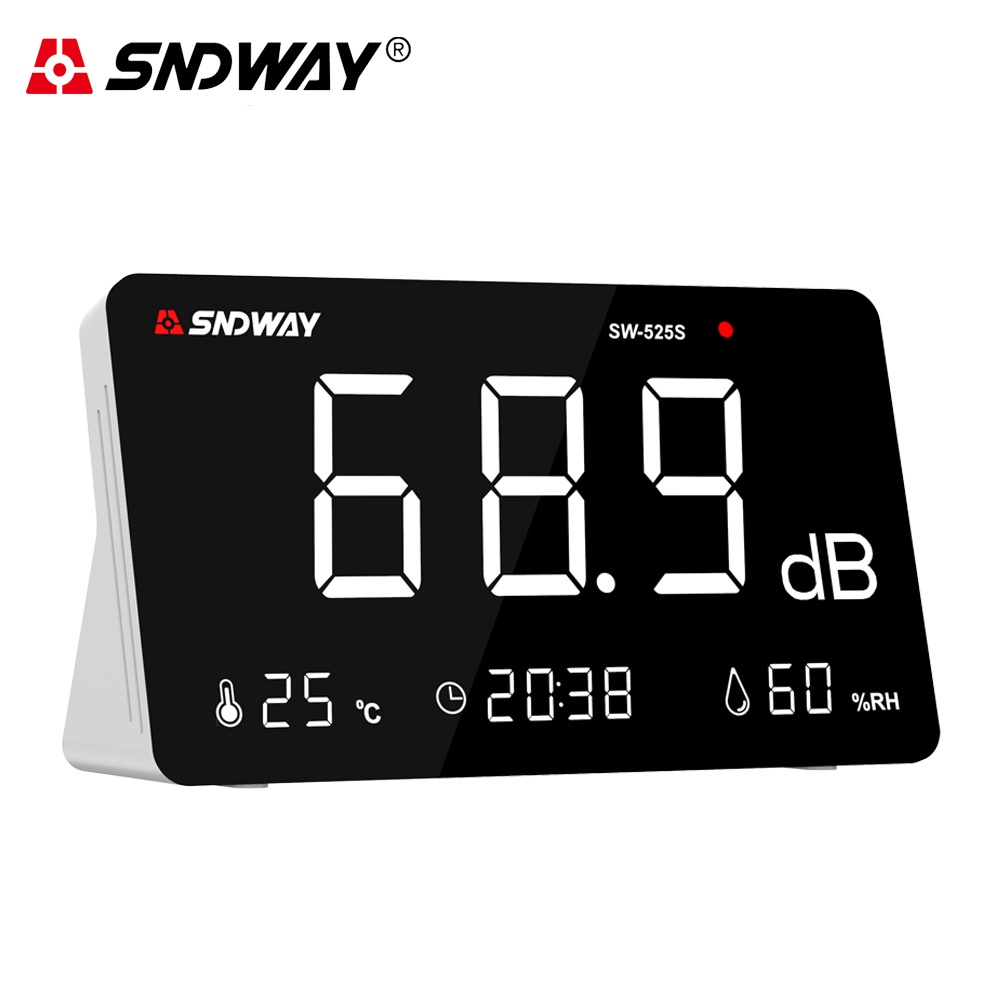 SNDWAY ดิจิตอล 4 in 1 เครื่องวัดระดับเสียงอุณหภูมิความชื้น 0 ~ 130db เดซิเบลเมตรเสียงเครื่องมือวัดเสียงรบกวนเมตร