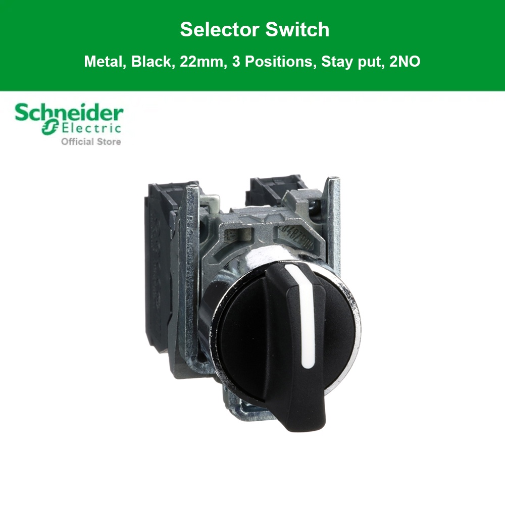 Schneider Electric switch, Harmony XB4, metal, black, 22mm, 3 positions, stay put, 2NO (XB4BD33)