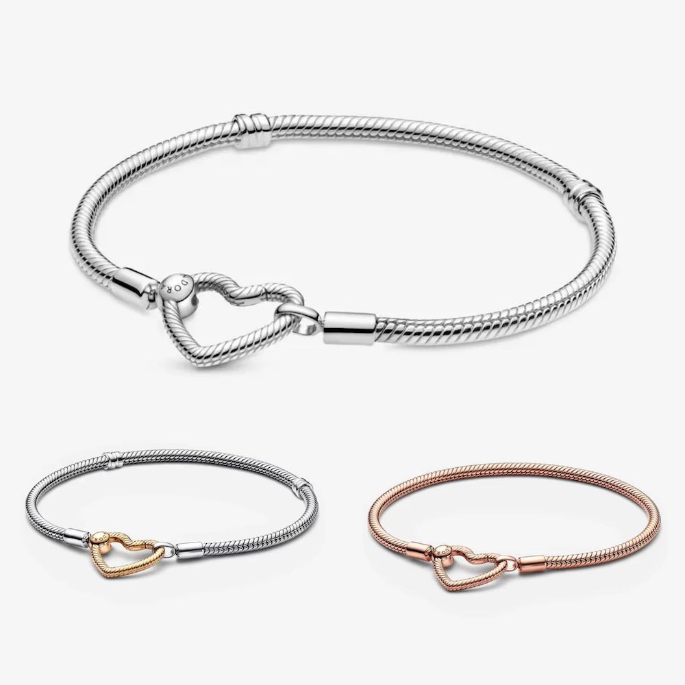 Pandora Moments Heart Clasp Snake Chain Bracelet Silver