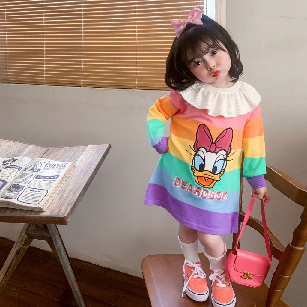 [ML] เสื้อกันหนาว คอกลม ลายทาง ความยาวปานกลาง ขนาดเล็ก 90-140 ซม. แฟชั่นฤดูใบไม้ผลิ ฤดูใบไม้ร่วง สําหรับเด็กผู้หญิง