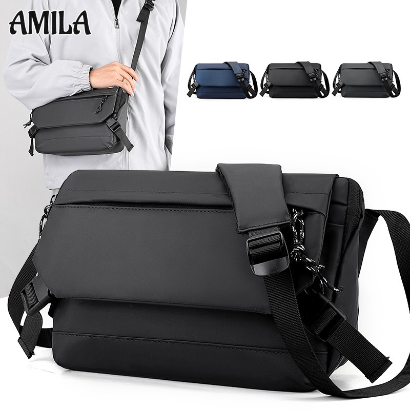 Amila กระเป๋าสะพายข้าง หนังไนล่อน ความจุสูง สไตล์นักธุรกิจ สําหรับผู้ชาย