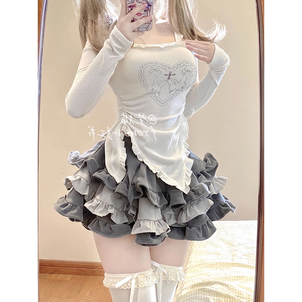 ชุดสูทสาวร้อนฤดูใบไม้ร่วงย้อนยุคแขนยาวด้านบน กระโปรงชั้นใน ชุดสองชิ้นยอดนิยมของปีนี้คนตัวเล็กสวมทั้งชุด - รูปที่ 5