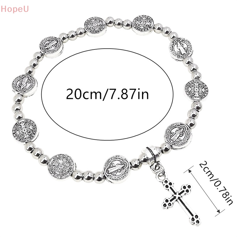 [HopeU] สร้อยข้อมือลูกปัด รูปไม้กางเขนพระเยซู สีเงิน สไตล์เรโทร เครื่องประดับสําหรับของขวัญคริสเตียน