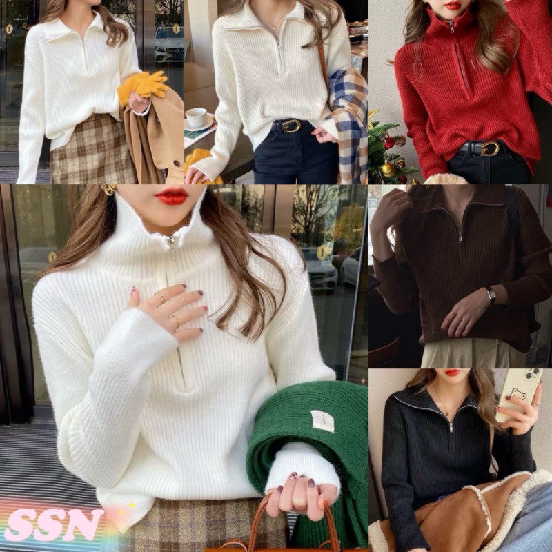 (จัดส่งจากประเทศไทย) เสื้อสเวตเตอร์คอตั้งมีซิปสไตล์เกาหลี ใหม่ เสื้อแจ็คเก็ตอินเทรนด์แขนยาวหลวมของผู้หญิง