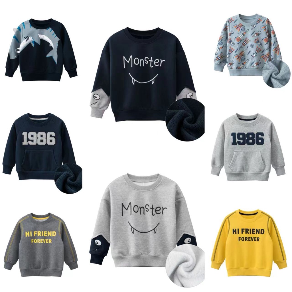 เสื้อกันหนาวแขนยาวลําลอง คอกลม ผ้าฟลีซ แบบหนา แฟชั่นฤดูหนาว สไตล์สตรีท สําหรับเด็กผู้ชาย