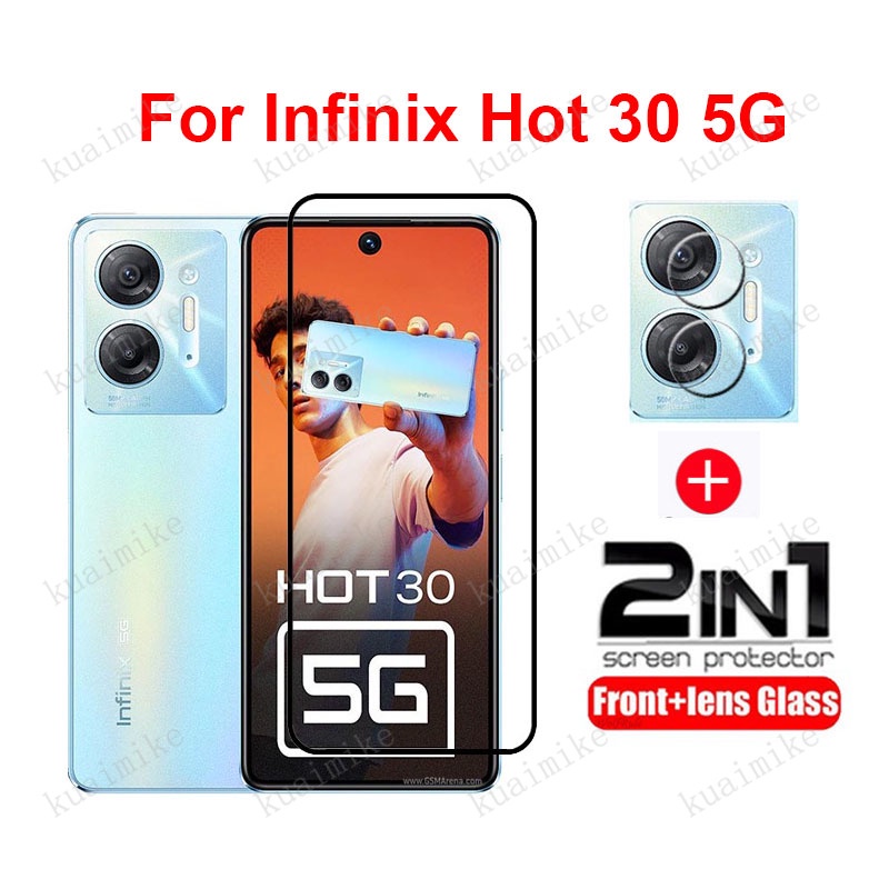 Infinix Hot 30 5Gกระจกนิรภัย 2 ใน 1 ป้องกันหน้าจอสําหรับInfinix Hot 30 20 Play 30i 20i 20Sหมายเหตุ 12 G96 10 Pro 11s 8 กระจกนิรภัยพร้อมเลนส์กล้องกระจกProtector