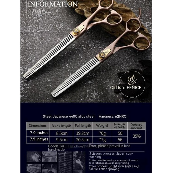 Fenice กรรไกรตัดขนสัตว์เลี้ยง แบบมืออาชีพ 7/7.5 นิ้ว ZDSF - รูปที่ 2