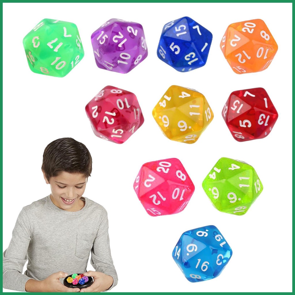 ลูกเต๋าอะคริลิคทึบแสง D20 20 ด้าน หลายสี สําหรับเล่นเกมกระดาน 10 ชิ้น ต่อชุด