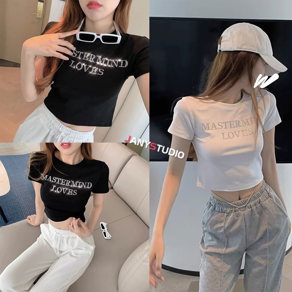 เสื้อครอป CROP เอวลอย แขนสั้น ผ้าคอตตอน