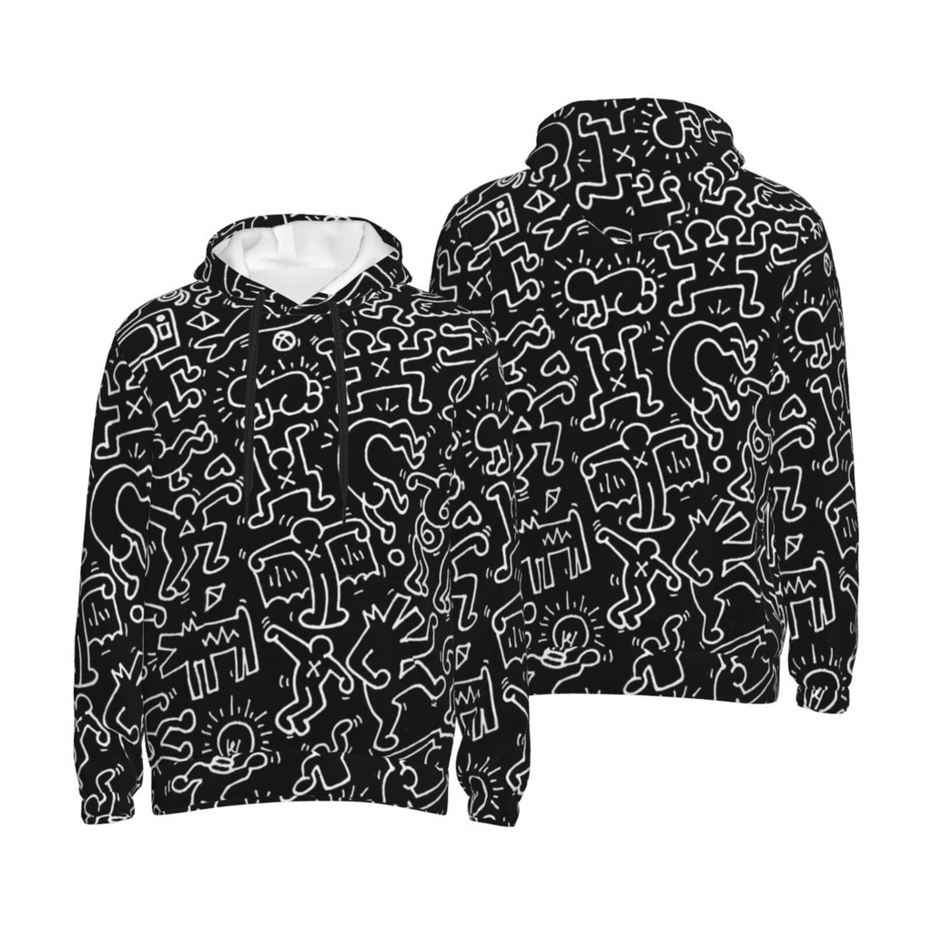 Keith Haring เสื้อกันหนาวแขนยาว มีฮู้ด ผ้าฝ้ายแท้ พิมพ์ลายการ์ตูน แฟชั่นสําหรับผู้ชาย
