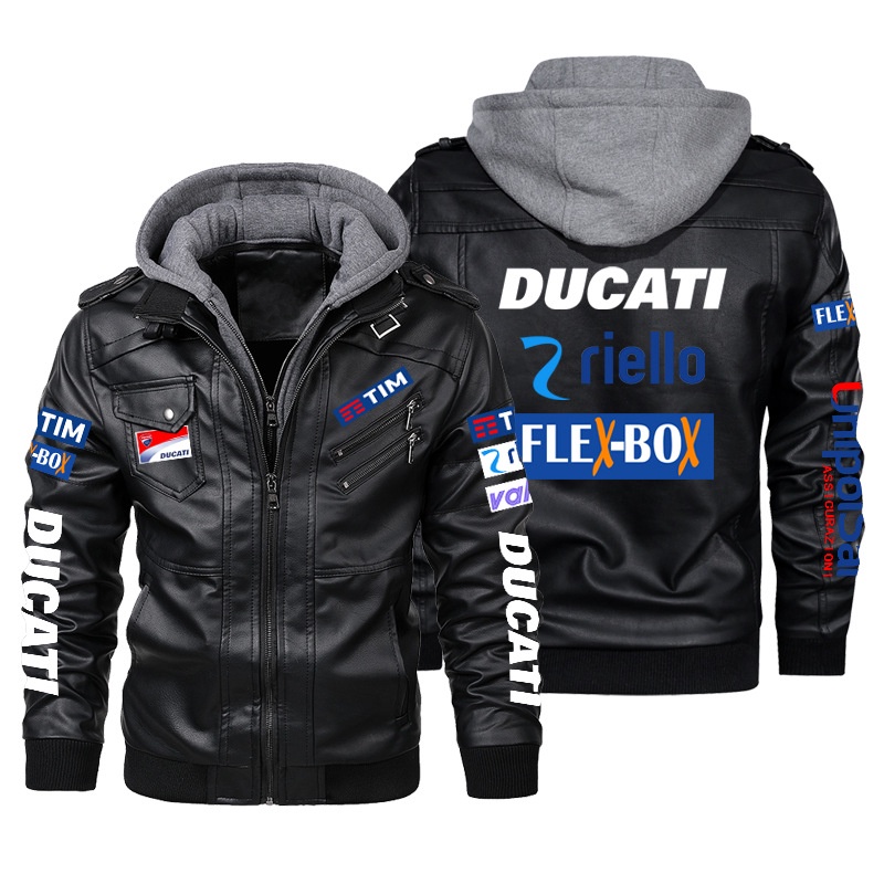เสื้อแจ็กเก็ตหนัง มีฮู้ด สําหรับขี่รถจักรยานยนต์ Ducati Fleet F1