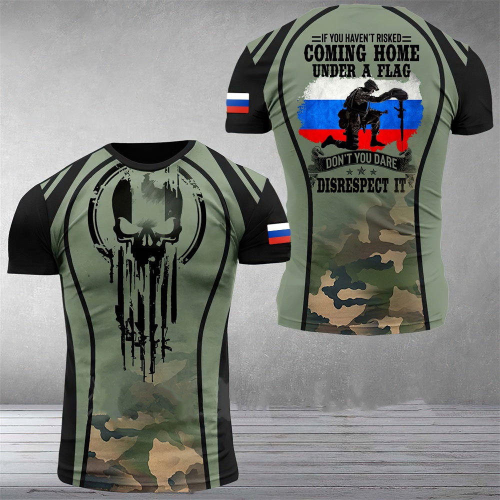 เสื้อผ้าผู้ชายวินเทจรัสเซียธง3งพิมพ์เสื้อยืดสําหรับผู้ชาย โอ-คอแขนสั้นหลวมทีเสื้อฤดูร้อนรัสเซียทหารผ่านศึกสตรีทแวร์