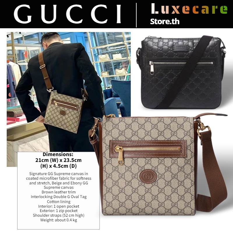 กุชชี่Gucci GG Supreme Men/Shoulder Bag ผู้ชาย/กระเป๋าสะพาย/กระเป๋าร่อซู้ล/กระเป๋าผ้าใบ