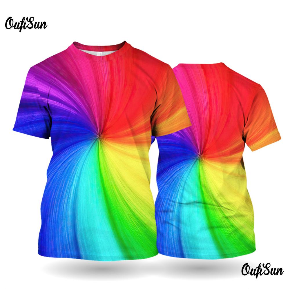 เสื้อยืดแขนสั้น พิมพ์ลาย สีรุ้ง สีเหลือง ขนาดใหญ่ สําหรับผู้ชาย และผู้หญิง 2024