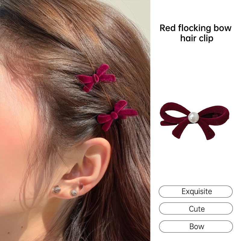 COD ปีใหม่สีแดงโบว์คลิปผมผู้หญิงฤดูใบไม้ร่วงและฤดูหนาวด้านข้างคลิปผมหน้าม้าคริสมาสต์ Headwear-det