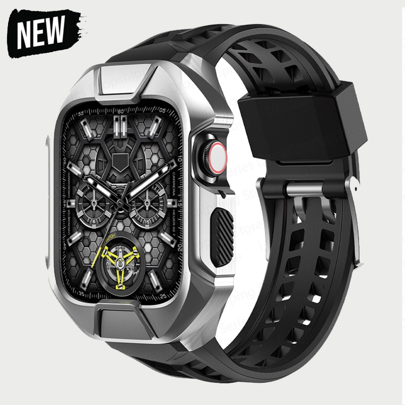 สายนาฬิกาข้อมือยางโลหะ หรูหรา สําหรับ Apple Watch Series 9 8 7 SE 6 5 4 44 มม. 45 มม.