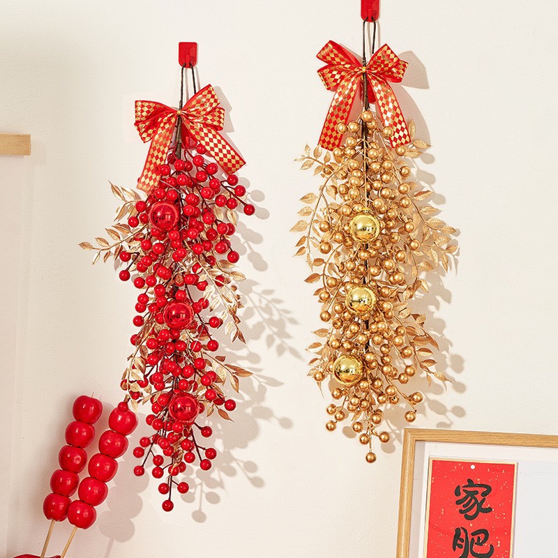 H85 พวงดอกไม้เท็จสีแดงและสีเหลืองพร้อมไฟ