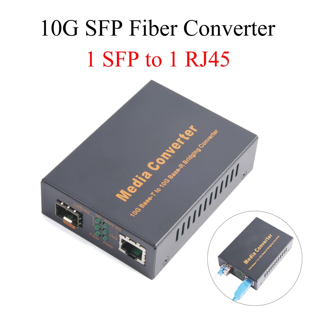 ตัวแปลงสื่อ 10G SFP 1 SFP เป็น 1 RJ45 ตัวรับส่งสัญญาณ 10Gbps ไฟเบอร์ออปติก สวิตช์ พร้อมโมดูล LC SFP 10 กม. 20 กม. 40 กม. 1 ชิ้น