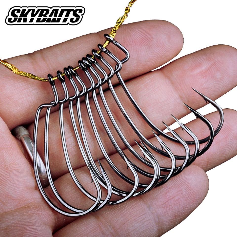 Skybaits 50 ชิ้น ออฟเซ็ท ตะขอเบ็ดตกปลา สําหรับ หนอนนุ่ม เหล็กคาร์บอน ข้อเหวี่ยงกว้าง ตะขอหนาม คุณภาพสูง ตกปลา
