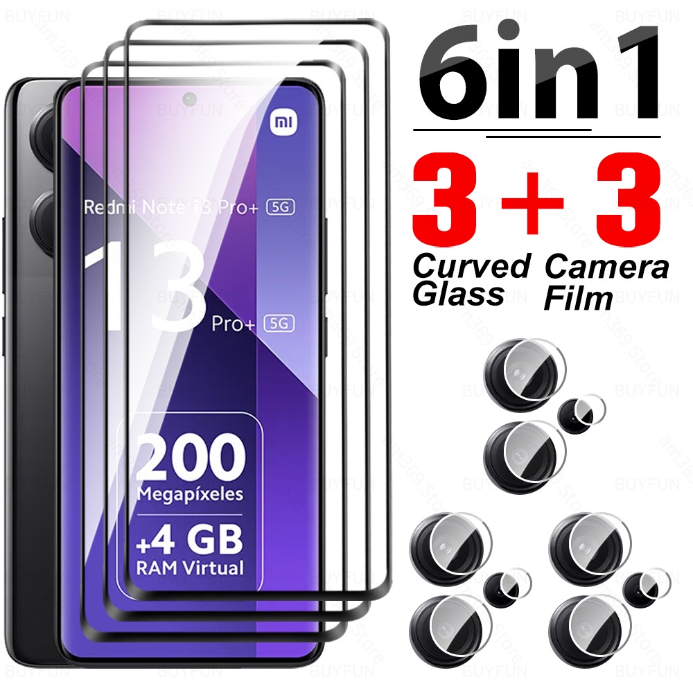 6in1 กระจกนิรภัยกันรอยหน้าจอ ทรงโค้ง สําหรับ Xiaomi Redmi Note 13 Pro+ 2024 Note13 Pro Plus 13ProPlus 5G