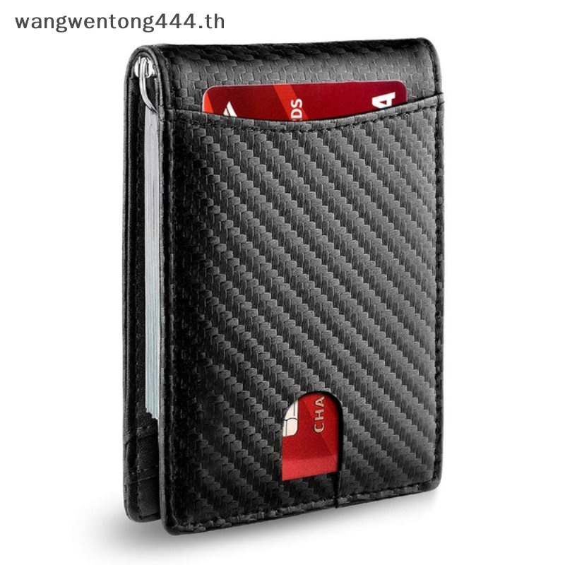 [ Wwth ] กระเป๋าสตางค์ หนังวัวแท้ แบบบาง เรียบง่าย พร้อมคลิปหนีบเงิน บล็อก RFID สําหรับผู้ชาย