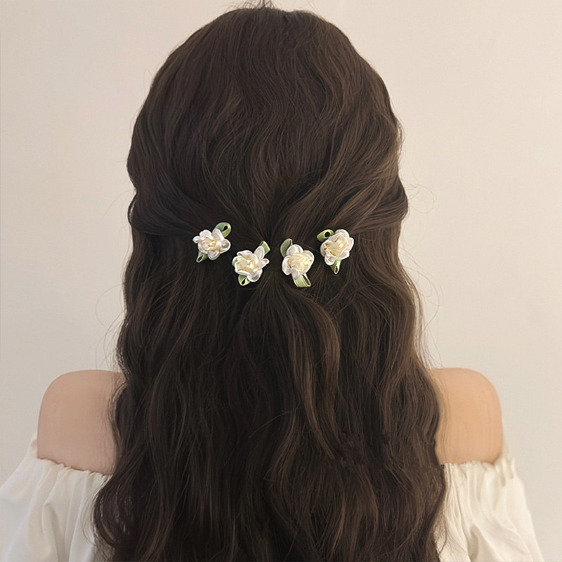Rubuyou Elegant Vintage แฮนด์เมดคลิปผมมินิดอกไม้คลิปสไตล์ชาติพันธุ์มะลิ Bangs คลิป