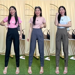 NEW!! G99 กางเกงขากระบอกเล็ก ซิปข้าง เอวสูง หน้าเรียบ ผ้าฟอร์ร่า