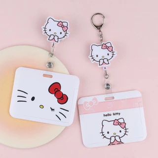 รุ่นแนวนอนคิดตี้ผู้ถือบัตรหมอพยาบาลนักเรียนน่ารักป้ายง่ายดึงหัวเข็มขัดบัตรอาหารหดบัตรประชาชนรถบัส
