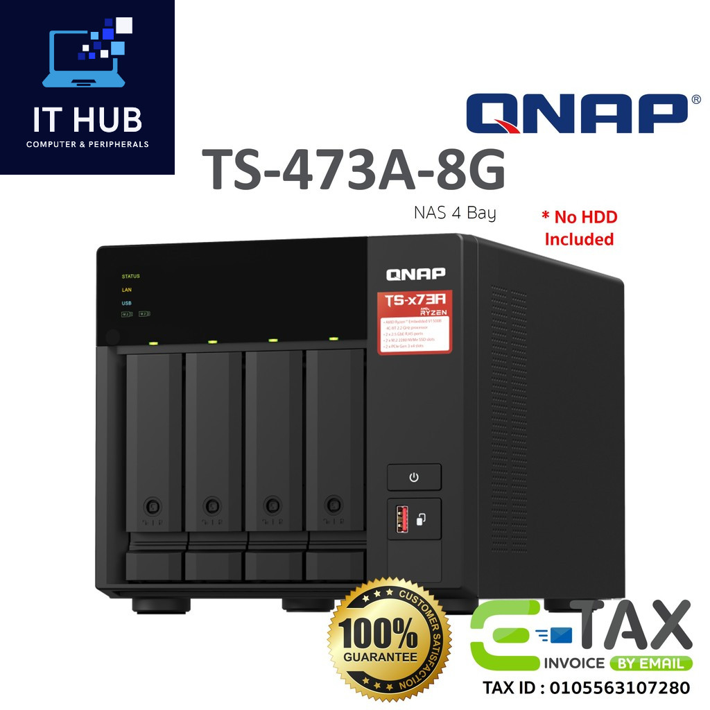 QNAP TS-473A-8G NAS อุปกรณ์เก็บข้อมูลบนเครือข่าย (HDD 6-Bay AMD Ryzen 4-core, 8G) สินค้าประกันศูนย์ 