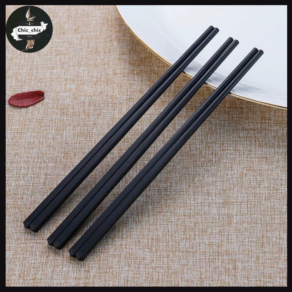 ตะเกียบกันลื่นสไตล์ญี่ปุ่น จีน ใช้ซ้ำได้ 1คู่/5คู่/10คู่ (สีดำ)  ยาว 9.5 นิ้ว #AH-0012