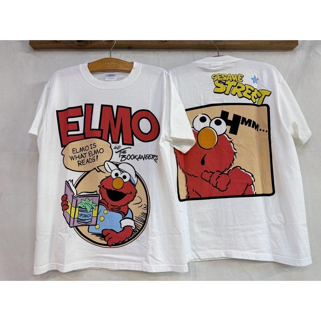 T-shirt เสื้อลายเอลโม่ฟอกนุ่มขาว(ป้ายHanes)（S-5XL）