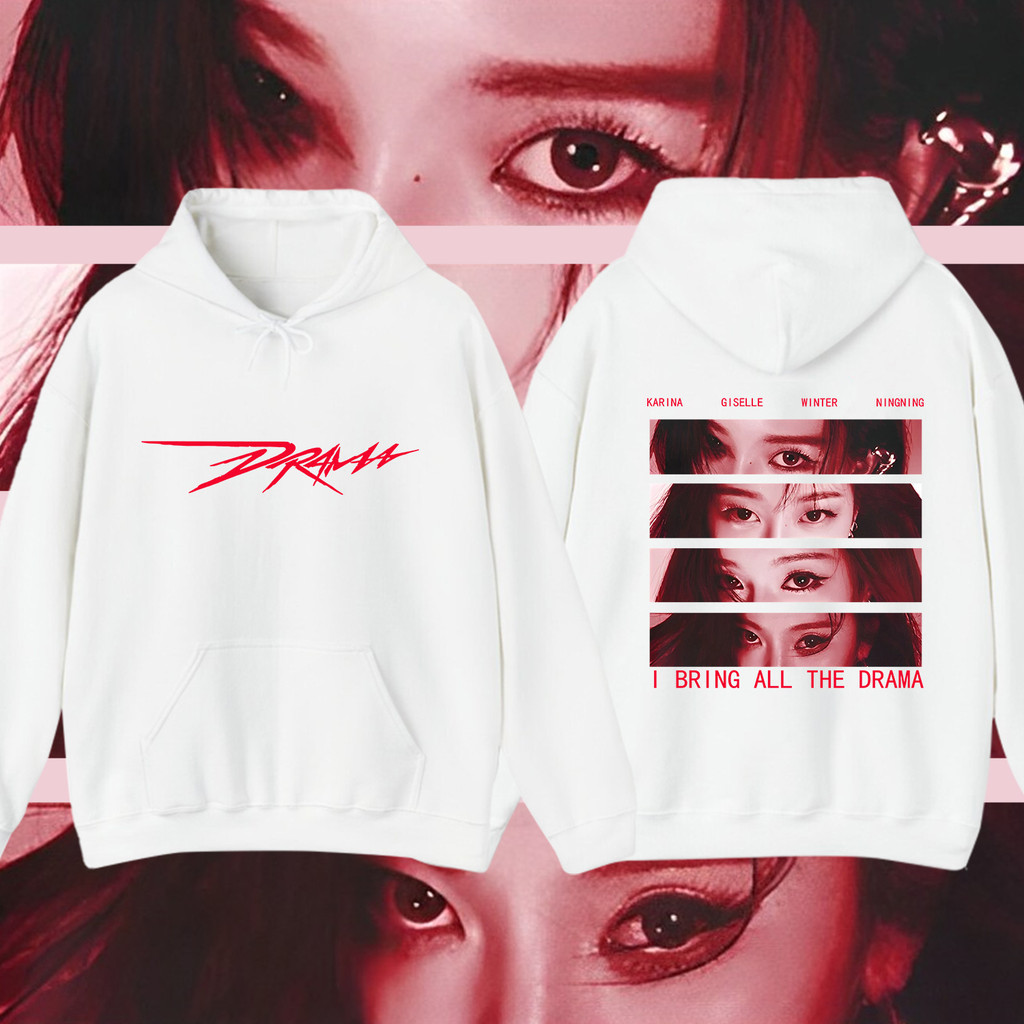 ร้อนแรง ผู้หญิง กลุ่ม AESPA ผู้หญิง Hoodies สไตล์ใหม่ K-pop "Drama" Tee - ขาวดำ 2 สี aespa เสื้อฮู้ด ผ้าฝ้าย