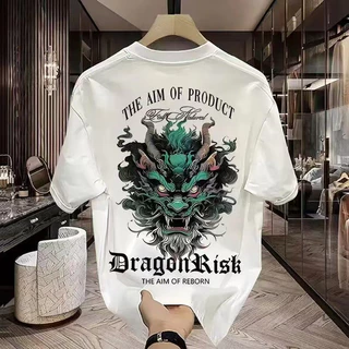 เสื้อยืด oversize สกรีนหน้าหลัง คอกลม เสื้อยืดผู้ชายเท่ๆ tshirt men สีดํา-ขาว เสื้อแฟชั่น แขนสั้นผู้ชาย สตรีทแฟชั่น