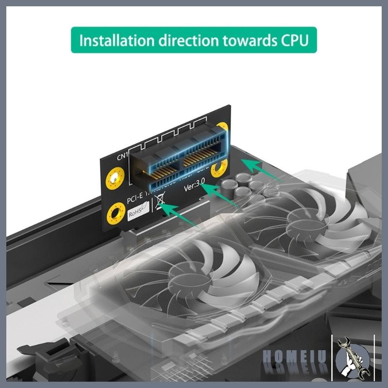 Homeiu PCIE X1 90 องศาย้อนกลับอะแดปเตอร์ PCIE 1X ถึง 1X แปลงการ์ดสําหรับ 1U 2U