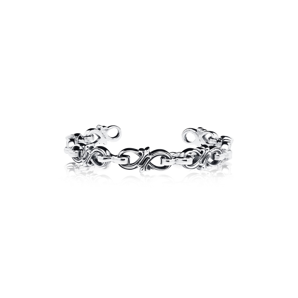 AKE AKE The Amaranthine Chain Bangle กำไลข้อมือเงินแท้ 925 แกะมือขัดเงาลงดำขับลาย ลายสัญลักษณ์เลข 8
