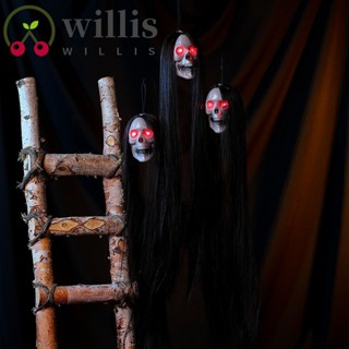 Willis พร็อพหัวกะโหลกผี แบบพลาสติก เรืองแสง พร้อมแบตเตอรี่ แขวนได้ สําหรับปาร์ตี้ฮาโลวีน