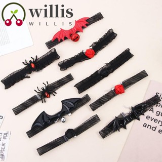 Willis โกธิค โช้กเกอร์ สีดํา สีแดง ผู้หญิง ฮาโลวีน เครื่องประดับค้างคาว แมงมุม ดอกไม้ สร้อยคอโกธิค