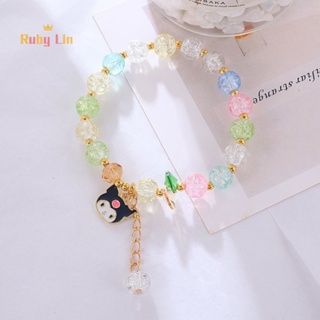 SANRIO สร้อยข้อมือคริสตัล ทับทิม ลายซานริโอ้ สไตล์เกาหลี เครื่องประดับ สําหรับแฟนสาว