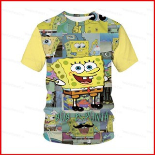 Ere1 เสื้อยืดแขนสั้นลําลอง ทรงหลวม พิมพ์ลายการ์ตูน SpongeBob SquarePants 3D พลัสไซซ์ แฟชั่นสําหรับผู้หญิง