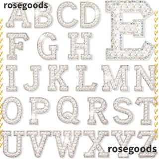 Rosegoods1 แผ่นแพทช์ตัวอักษร A-Z ประดับไข่มุก พลอยเทียม สีขาว DIY 52 ชิ้น