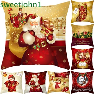 Sweetjohn ปลอกหมอน ลายซานตาคลอส Happy New Year Christmas สําหรับตกแต่งบ้าน คริสต์มาส