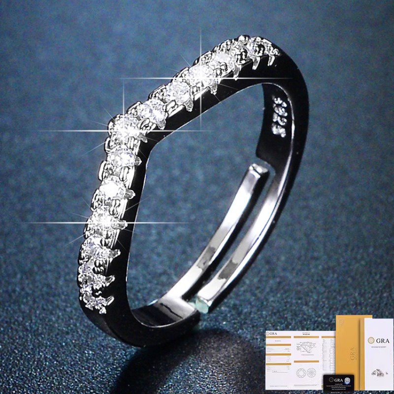 [ใบรับรอง GRA ฟรี] แหวนปรับระดับได้คู่หรูหราสไตล์ V เรียบง่ายสําหรับผู้หญิง