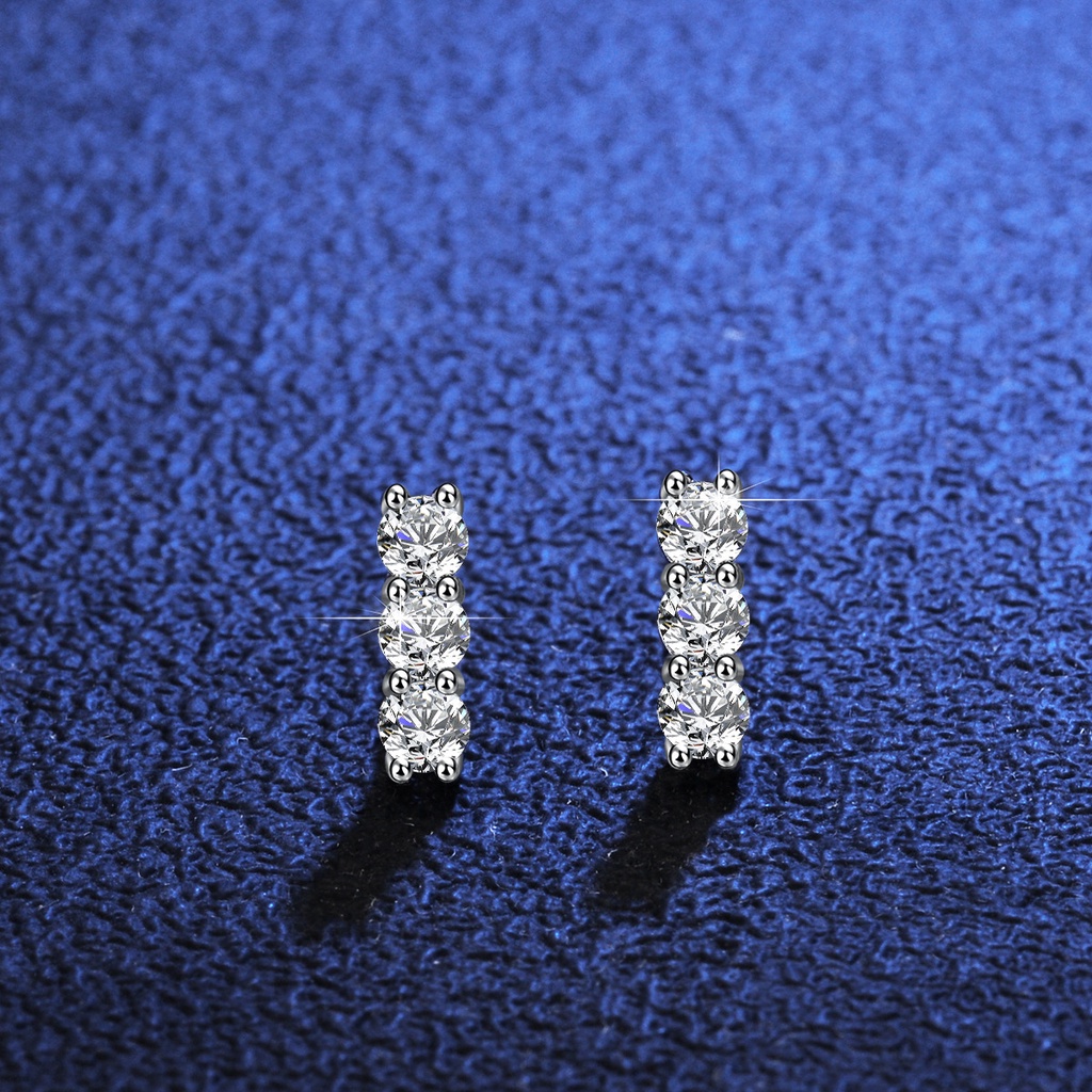 จริง Moissanite 0.3ct แต่ละด้าน 0.6ct รวมสามหิน Elegant รอบตัดสีขาว D สีต่างหู S925 เงินสเตอร์ลิงพร้อมการรับรอง GRA สามารถ Pass Test สําหรับหมั้น